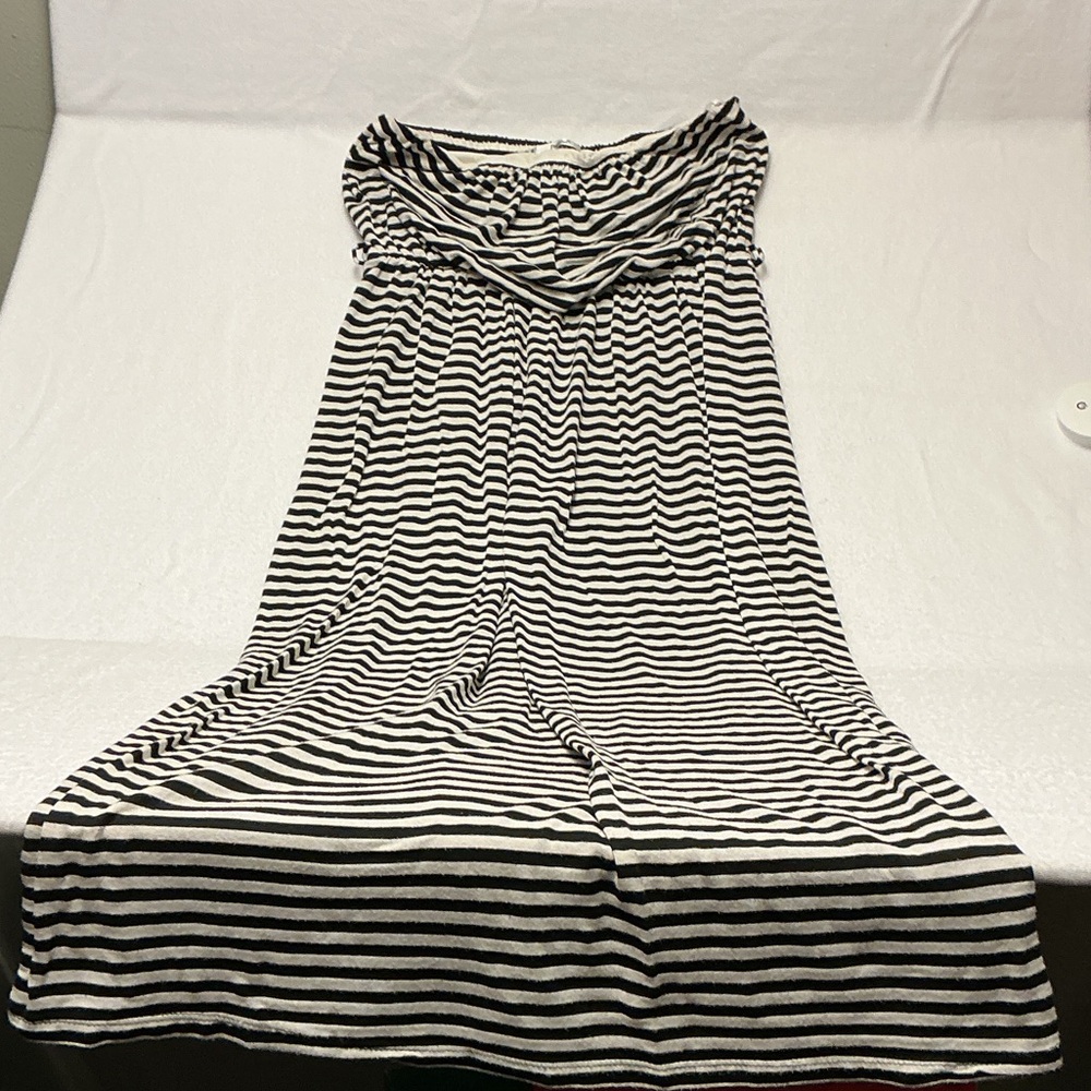 Papaya Monochrome Striped strapless sun dress size L 0441